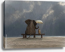 Постер Слон и собака под зонтом