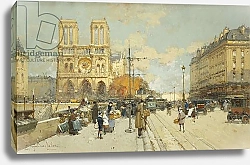 Постер Гальен Евген Figures on a Sunny Parisian Street, Notre Dame at left,