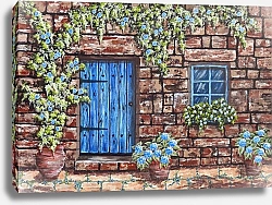 Постер Уютный каменный коттедж с синей дверью