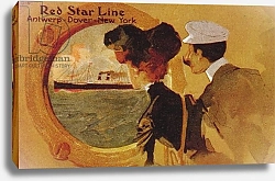Постер Школа: Английская 20в. Poster advertising the 'Red Star Line' from Antwerp to New York via Dover