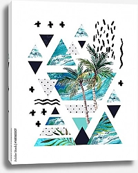 Постер Летняя абстракция с треугольниками и  пальмами