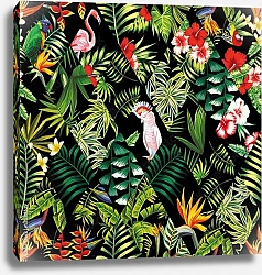 Постер Тропические растения и птицы в ромбах