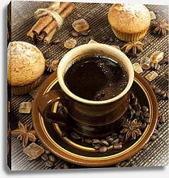 Постер Чашка кофе с кексами