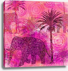 Постер Узор со слонами и пальмами