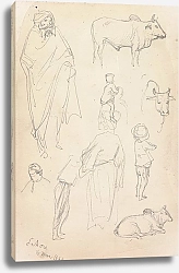 Постер Симпсон Вильям Sketches of Standing Figures and Bulls, Lahore