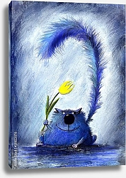Постер Сикорский Андрей (совр) Синий кот с желтым тюльпаном