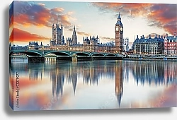 Постер Англия, Лондон. Панорама с отражением в Темзе