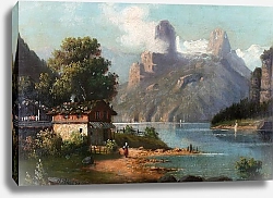 Постер Петерс Август Домик у озера и гор