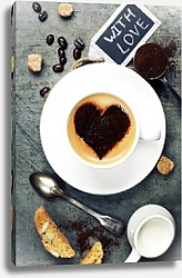 Постер Чашка кофе с сердцем на пене