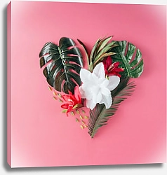 Постер Тропические листья и цветы в форме сердца