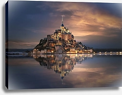 Постер Мон-Сен-Мишель ночью, Нормандия, Франция