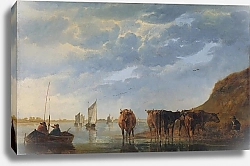Постер Пастух с пятью коровами на реке