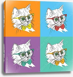 Постер Портрет кошки в галстуке и в очках