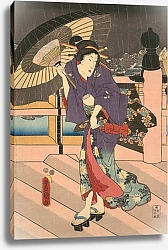 Постер Утагава Кунисада Rainy Scene on a Bridge
