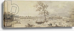 Постер Каналетто (Giovanni Antonio Canal) Old Walton Bridge seen from the Middlesex Shore, 1755