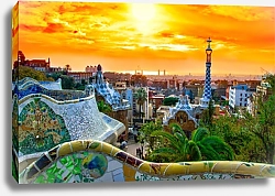 Постер Вид на город из парка Гуэль в Барселоне, Испания