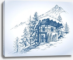 Постер Заснеженный домик на горном курорте