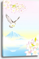 Постер Сакура и ястреб на фоне горы Фудзи