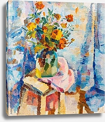Постер Букет ярко-оранжевых цветов в вазе на стуле