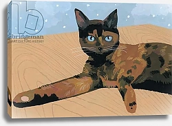 Постер Хируёки Исутзу (совр) Lay down at the desk tortoiseshell cat、2017，