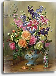 Постер Уильямс Альберт (совр) AB250 Still Life of Roses, Lilies and Delphiniums