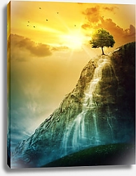 Постер Дерево над водопадом