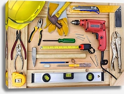 Постер Строительные инструменты на рабочем столе