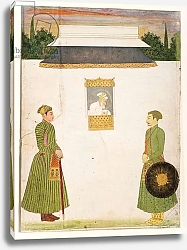 Постер Школа: Индийская 18в Emperor Aurangzeb at a jharokha window, two noblemen in the foreground, c.1710