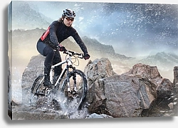 Постер Горный велосипедист на фоне камней