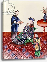Постер Школа: Китайская 19в. Elegant Chinese lady smelling a flower