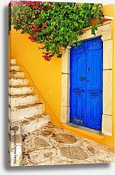 Постер Греция. Санторини. Дверь и цветы