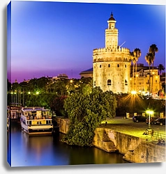 Постер Испания. Севилья. Золотая башня (Torre del Oro) ночью
