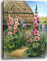 Постер Клейзер Амелия (совр) Cottage Garden with Hollyhocks, 1995