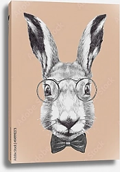 Постер Портрет кролика с очками и галстуком-бабочкой