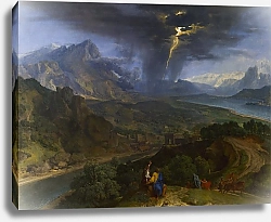 Постер Горный пейзаж с молнией