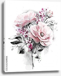 Постер Розовая роза с серыми листьями