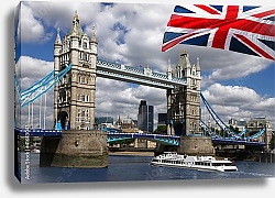 Постер Англия, Лондон. Тауэрский мост, корабль и флаг