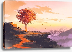 Постер Осеннее дерево на вершине горы