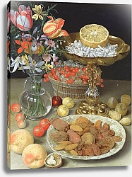 Постер Флегель Георг Still life with flowers and dessert
