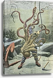 Постер Школа: Французская 20в. Diver attacked by an octopus