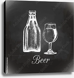 Постер Бутылка пива и стакан