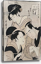 Постер Утамаро Китагава A triple portrait of Ohan of the Shinanoya, Choemon and his wife Okinu, from the series 'Models of Love-Talk: Clouds Form Over the Moon', c.1798-1800