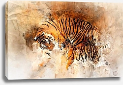 Постер Акварельный рисунок тигров