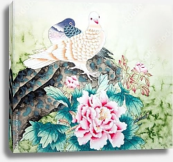 Постер Китайские голуби и цветы