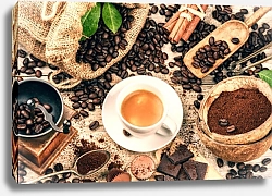 Постер Чашка свежесваренного горячего черного кофе 
