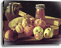 Постер Мелендес Луис Still Life with Pomegranates, Apples, a Pot of Jam and a Stone Pot