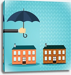 Постер Рука с зонтиком защищающая дом