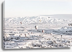 Постер Белые шары над белыми полями, Каппадокия, Турция