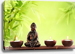 Постер Будда и свечки на фоне бамбуковых листьев