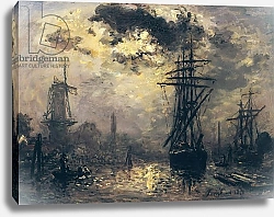 Постер Джонкинд Йохан View of the Port, or The Windmills in Rotterdam, 1870